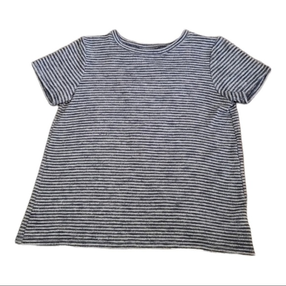 Zella Girls Navy Blue Striped Knitted T-Shirt With Slit Back Size M - Picture 1 of 2